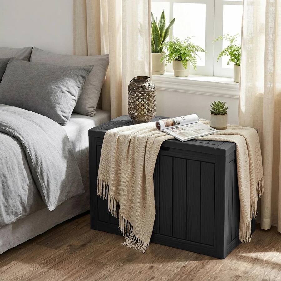 Yardgrace 55 Gallon Water Resistant Resin Lockable Deck Box Black ...