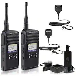 Motorola Solutions - Motorola DTR700 900 MHz Digital 2-Way Radio (50 Channels) + 2 x HKLN4606 Remote Speaker Mic (2-Pack) - Black