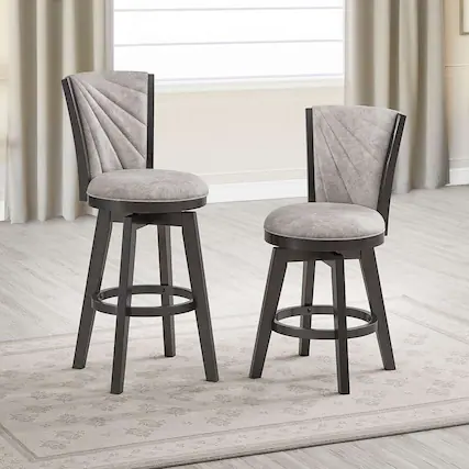 Front. Kings Brand Furniture - Kings Brand Furniture Contemporary Upholstered 360° Swivel Bar Height Stools with Footrest, Set of 2 - Grey/Dark Brown.