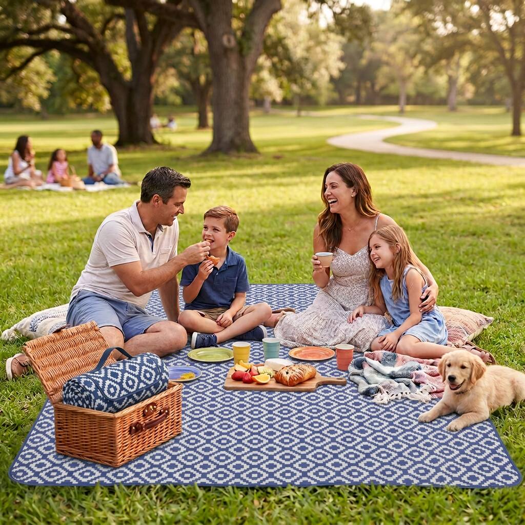 Alt View 5. Adivo - Waterproof Outdoor Picnic Blanket - Ultrasonic Bonded Polyester, Camo Print - 200*200CM - Blue Pixel.