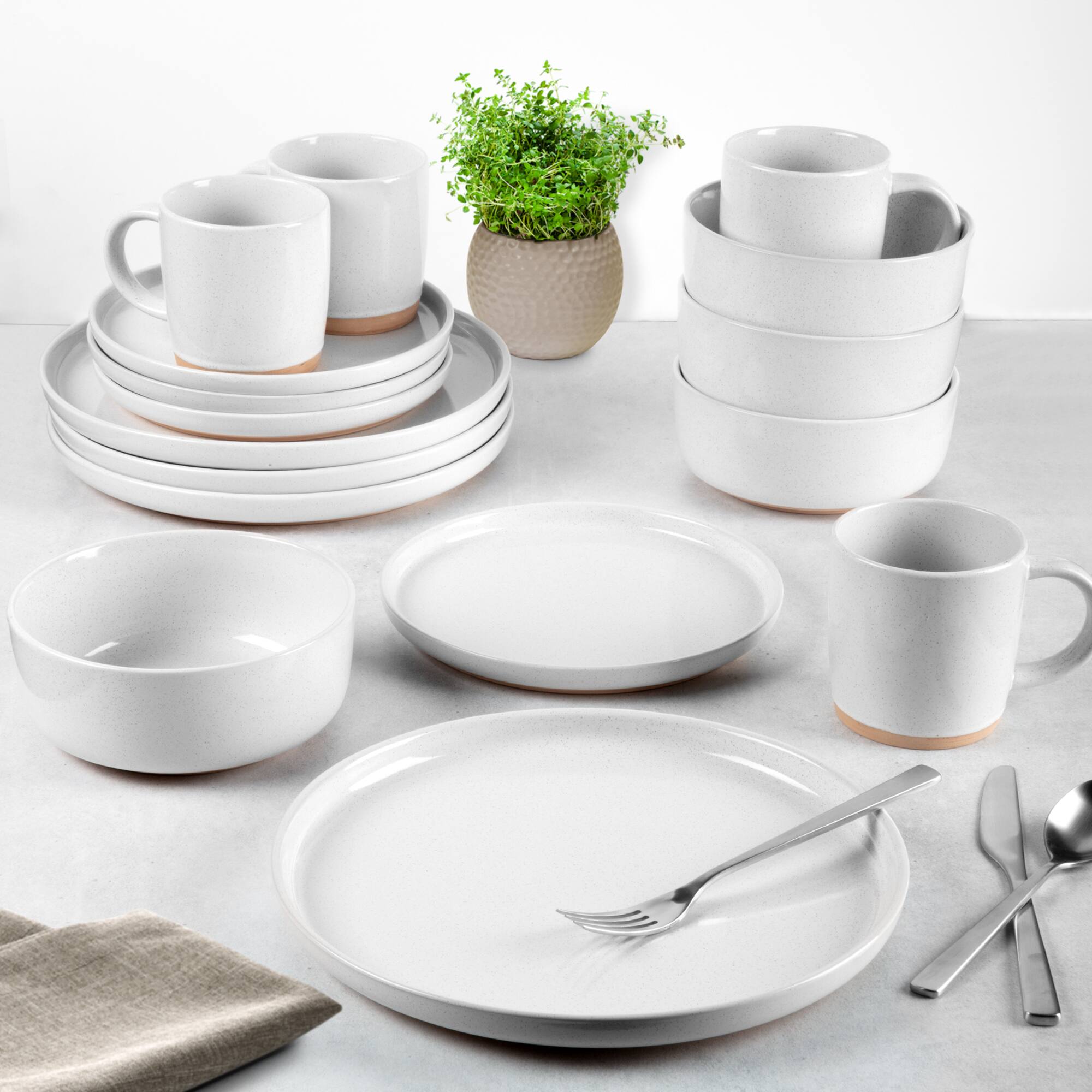 Alt View 5. Zulay Kitchen - Zulay Kitchen Terra Stoneware 16-Piece Dinnerware Set, Artisanal Ceramic Plates and Bowls Set Crafted at 2300℉ - White.