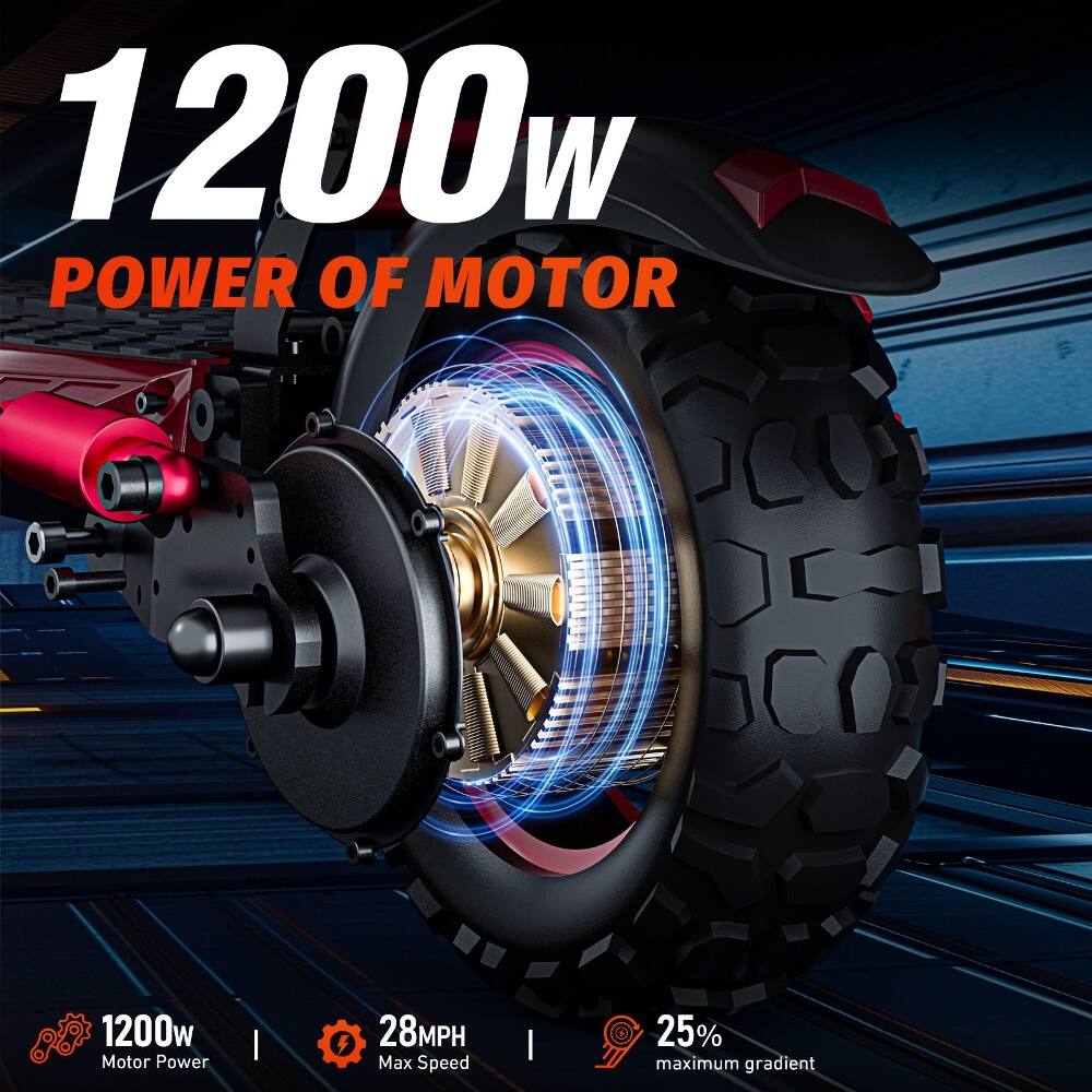 1200w POWER OF MOTOR  
1200w Motor Power  
28MPH Max Speed  
25% maximum gradient