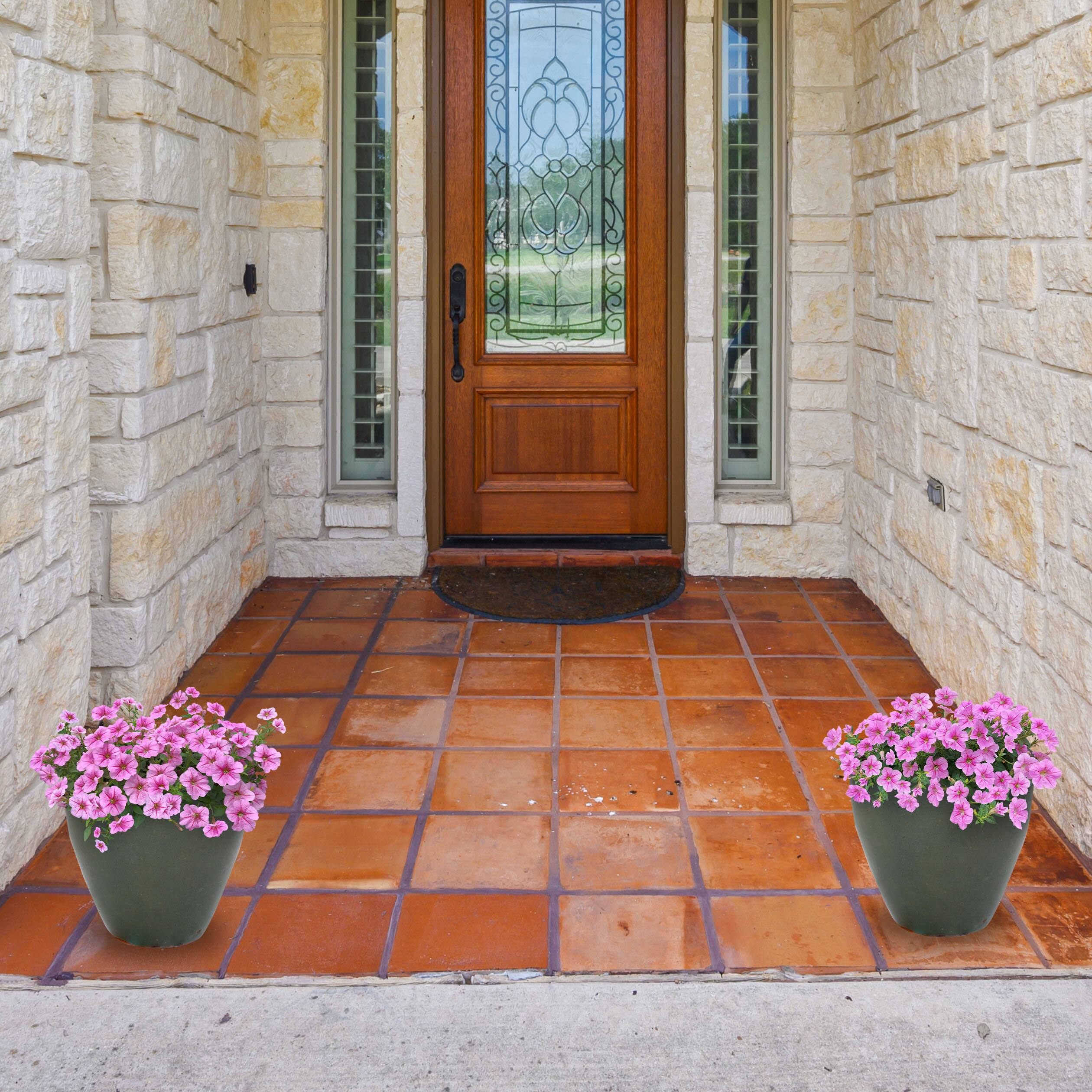 Alt View 7. Sunnydaze - 10 in Resort Glazed Ceramic Planter - Set of 2 - Gray.