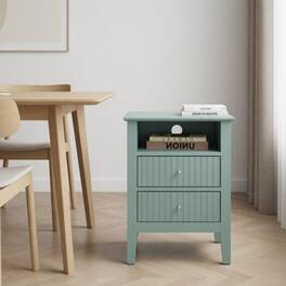 LUCKY ONE - 18" Assembled Fluted Nightstand 2-Drawer Gold Knobs - Green