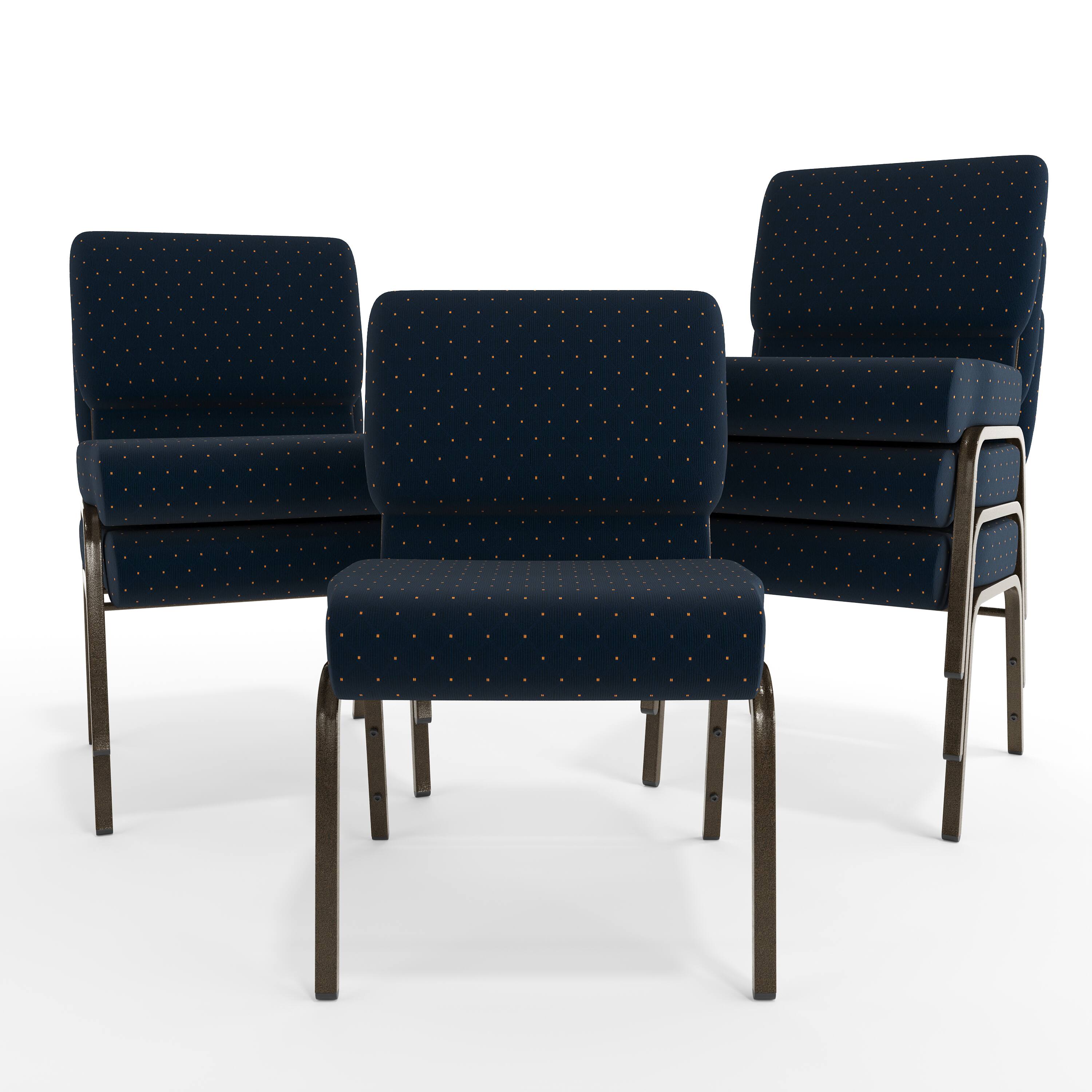 Alt View 10. Emma + Oliver - 21"W Stackable Church/Reception Guest Chair - Navy Blue Dot Patterned Fabric/Gold Vein Frame.
