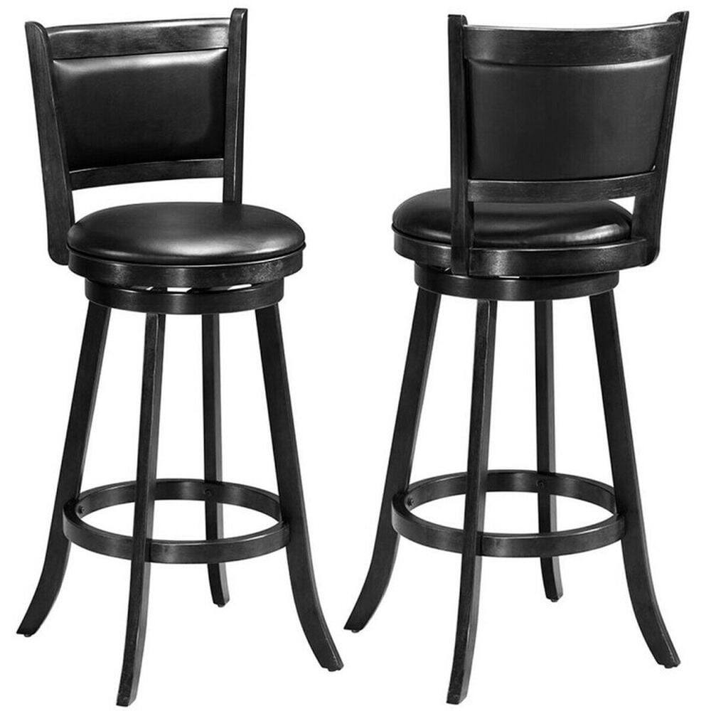 Left. Kadyn - 2-Pc Set 29 In Swivel Bar Height Stool Wood Dining Chair Barstool-Black, for Kitchen Island - Black.