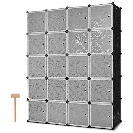 Front. Costway - Costway DIY 20 Cube Portable Closet Storage Organizer Clothes Wardrobe Cabinet W/Doors - Black,White.