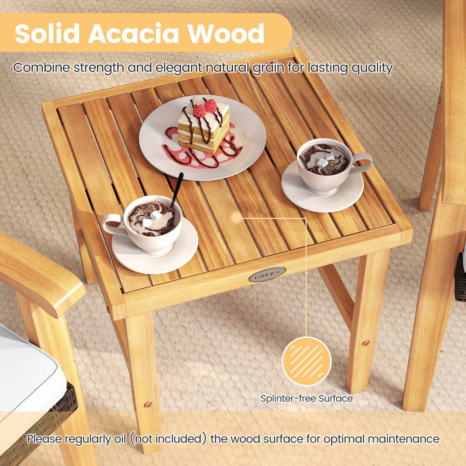 Solid Acacia Wood

Combine strength and elegant natural grain for lasting quality

Splinter-free Surface

Please regularly oil (not included) the wood surface for optimal maintenance