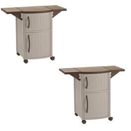 New Suncast Portable Outdoor Patio Prep Serving Station Table & Cabinet (2 Pack) - Taupe (2 Pack)