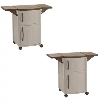 Front. Suncast - New Suncast Portable Outdoor Patio Prep Serving Station Table & Cabinet (2 Pack) - Taupe (2 Pack).