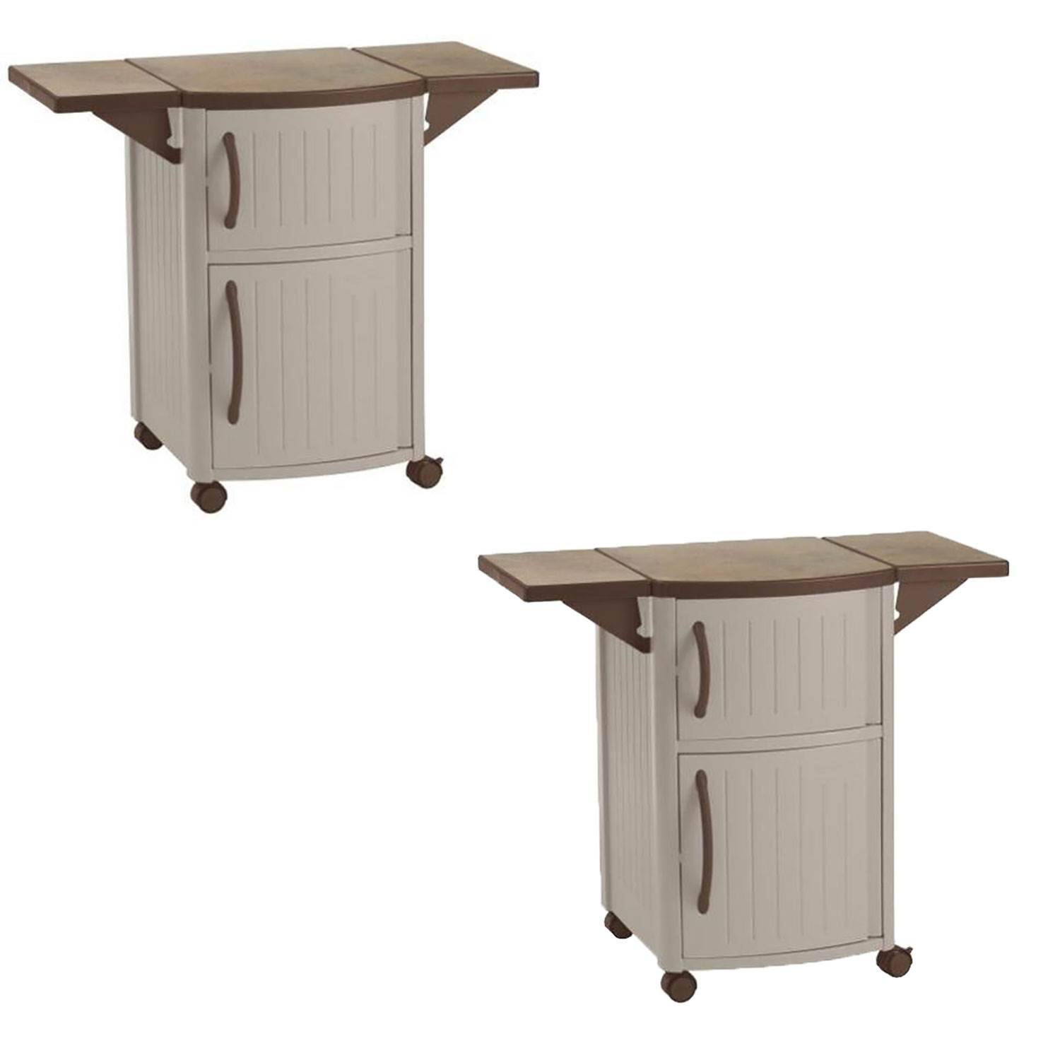 Front. Suncast - New Suncast Portable Outdoor Patio Prep Serving Station Table & Cabinet (2 Pack) - Taupe (2 Pack).