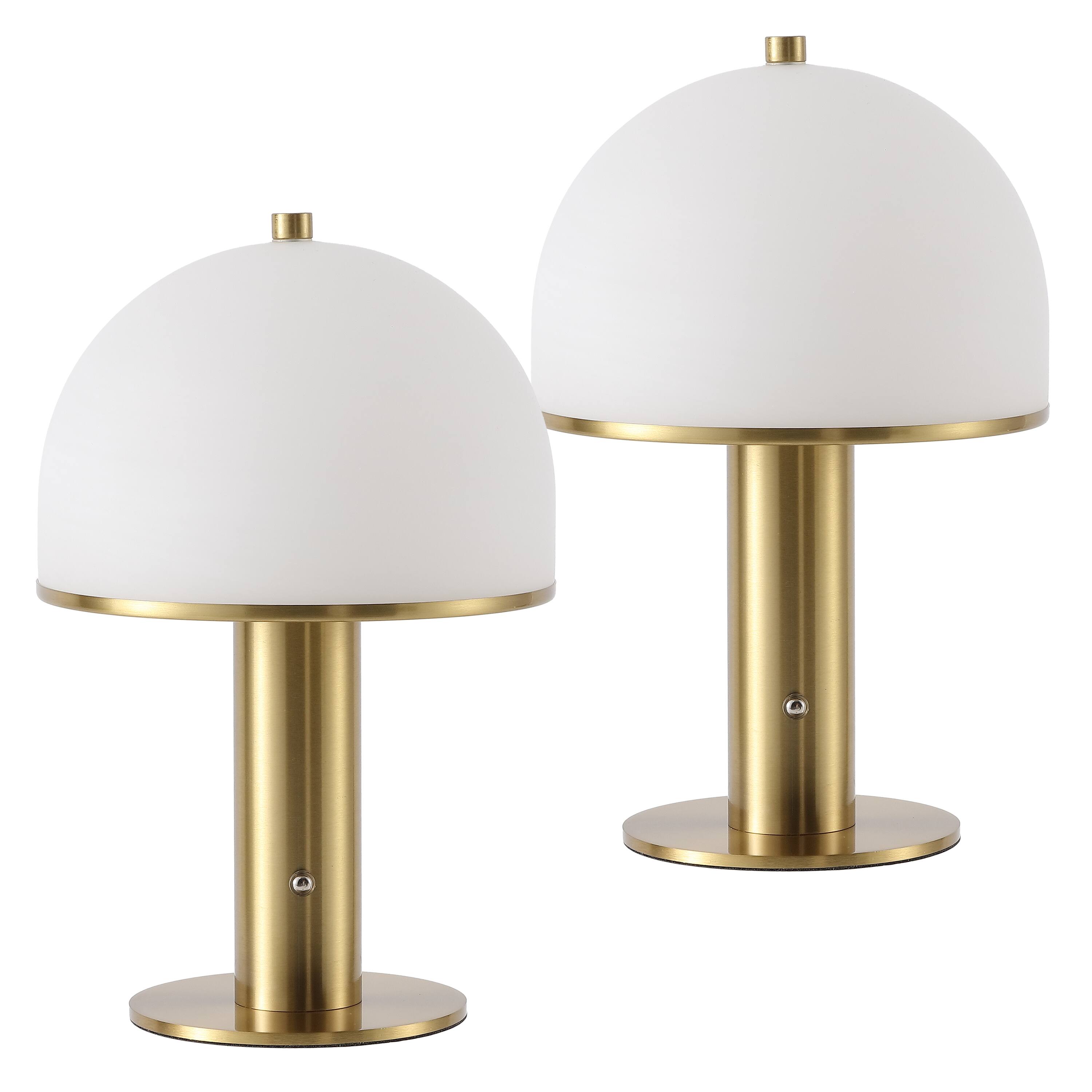 Alt View 7. Jonathan Y - Imani 12.25" Metal Rechargeable Table Lamp Set of 2, Brass Gold, White Glass Dome Shade, Touch Dimmable Cordless Light - Brass Gold.