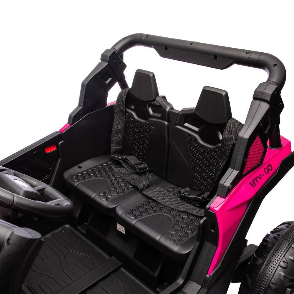 Back. BreeBe - 24V Two-Seater Kids Ride-On UTV with Parents Remote, Suspension, LED Lights, Music, USB, Bluetooth, Storage, Age 3+ - Pink.