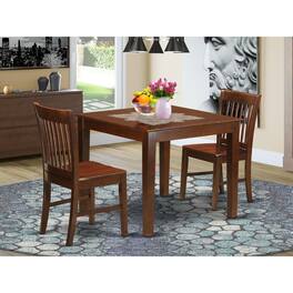 East West Furniture - 3 Pc Dinette set with a Dining Table and 2 Dining Chairs - Mahogany