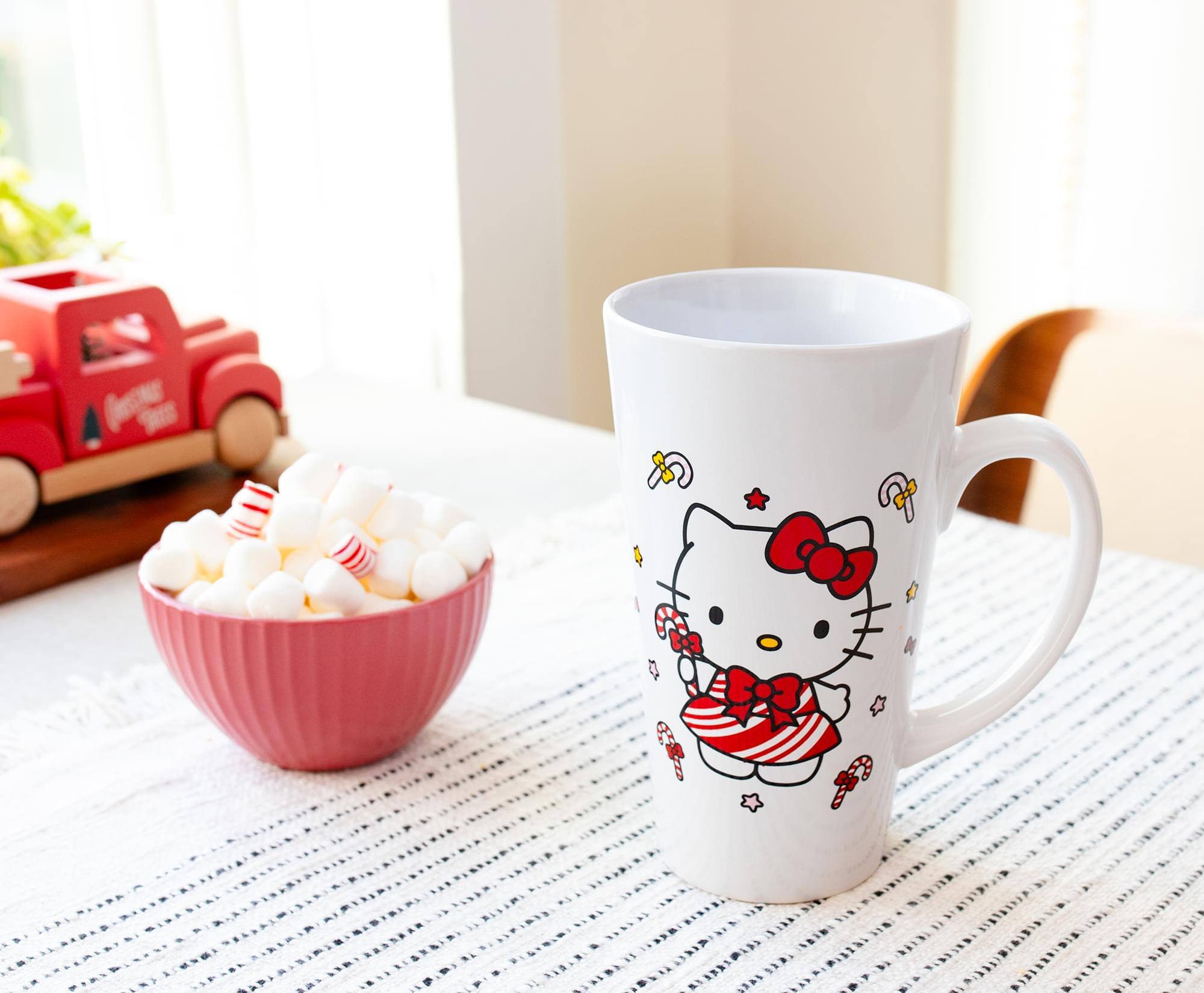 Alt View 3. Silver Buffalo - Sanrio Hello Kitty Holiday Candy Cane Ceramic Tall Latte Mug | Holds 16 Ounces - Red.