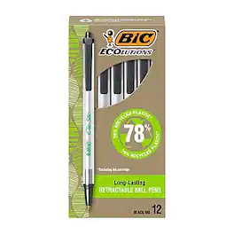 BIC - Ecolutions Clic Stic Retractable Ballpoint Pens, Medium Point, Dozen - Black Ink