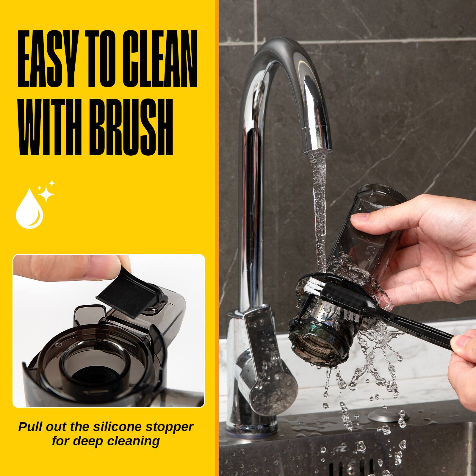 EASY TO CLEAN WITH BRUSH

Pull out the silicone stopper for deep cleaning