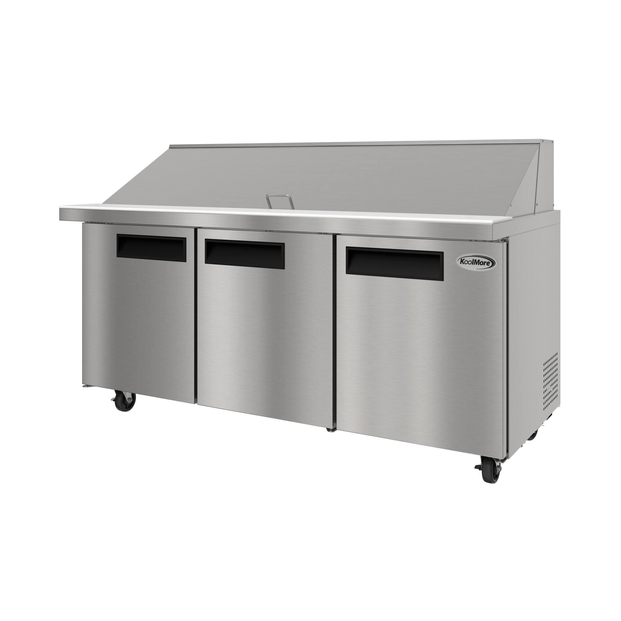 Alt View 5. Koolmore - 70 in. Commercial 3-Door Refrigerated Mega Salad and Sandwich Prep Table, 30 Pan Capacity and 22 Cu. Ft. of Storage - Stainless steel.