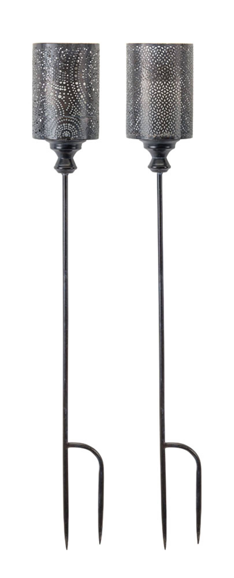 Left. BreeBe - Black Punched Metal Candle Holder Garden Stake (Set of 4) - Black, Gold.
