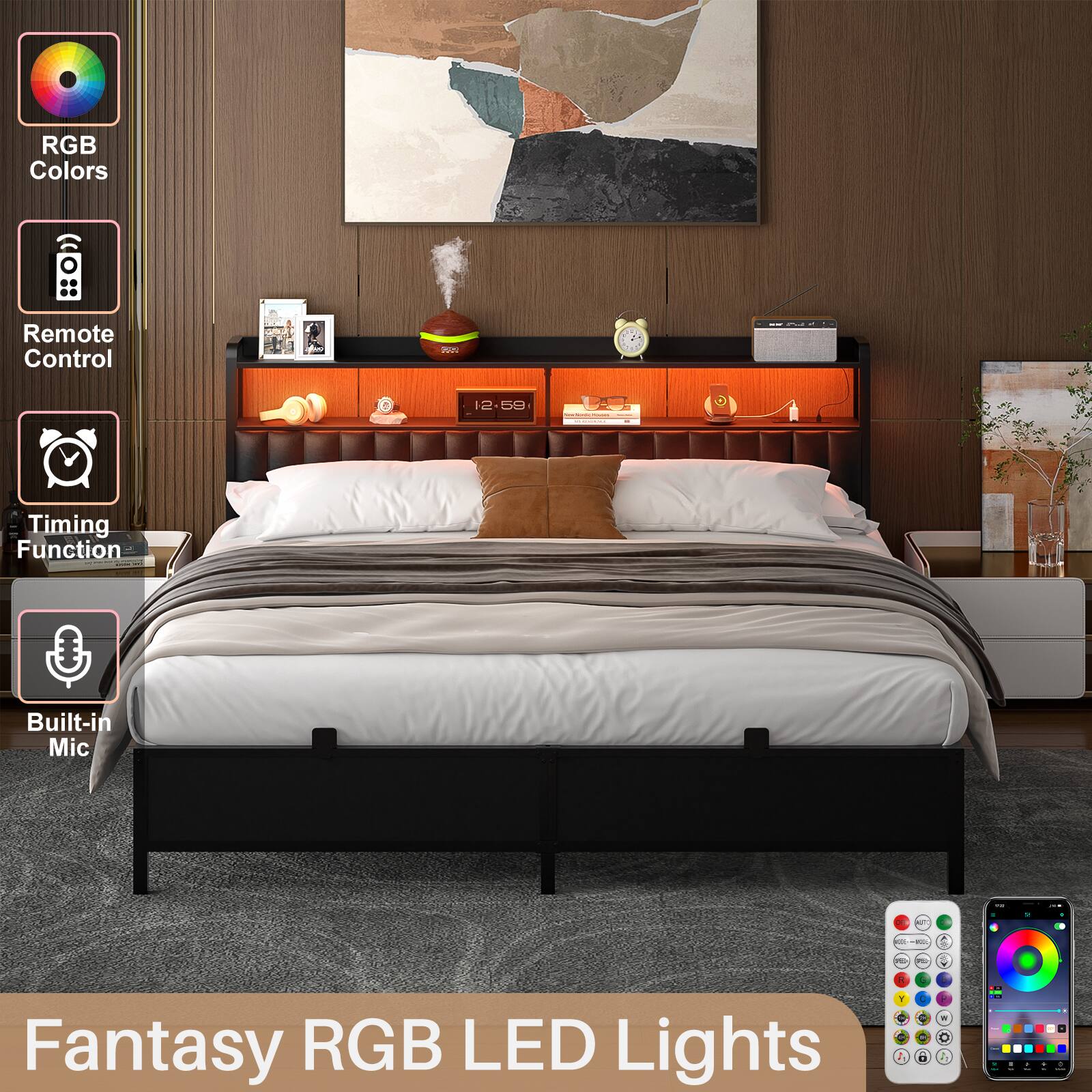 RGB Colors  
Remote Control  
Timing Function  
Built-in Mic  

Fantasy RGB LED Lights