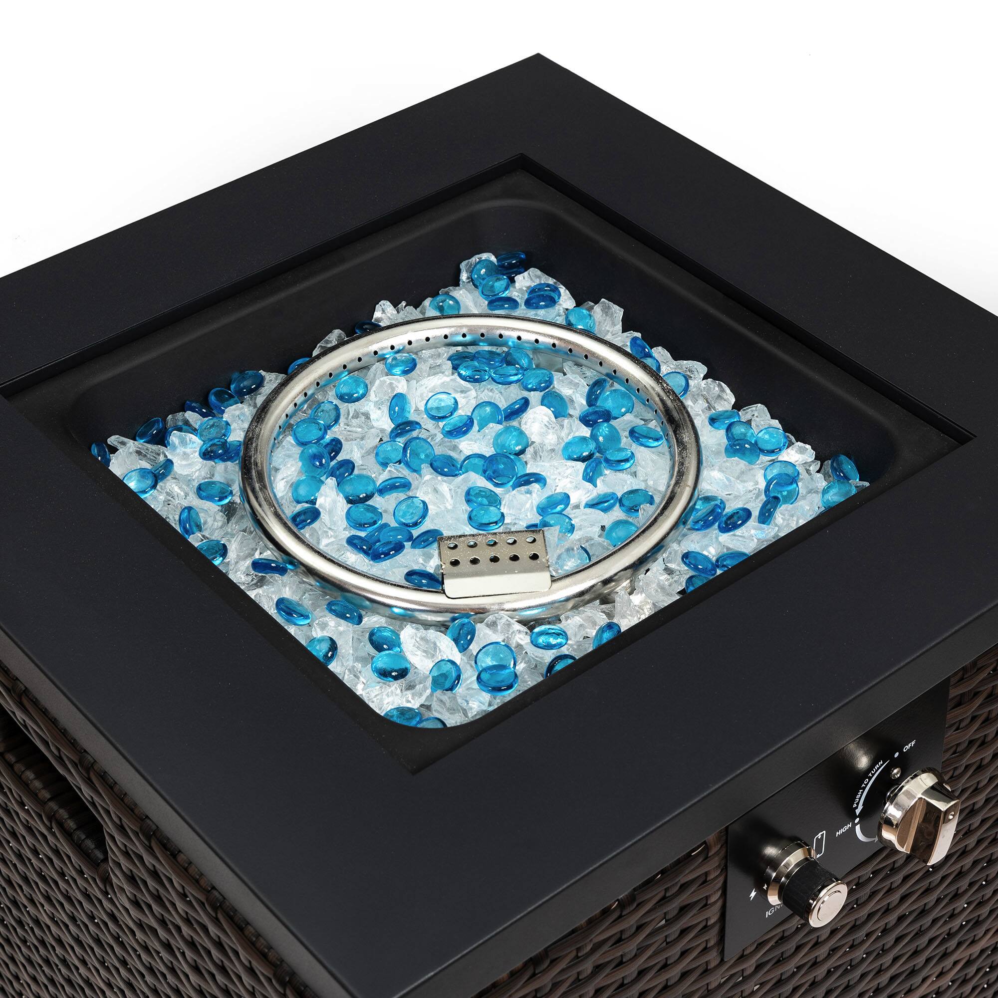 Alt View 5. Spaco - 22" Propane Fire Pit Table, 50000 BTU Square Steel Firepit with Wicker Base for Patio Garden - Dark Brown.