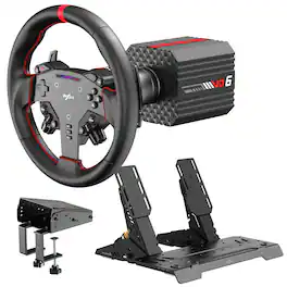 PXN - VD6 Bundle 6Nm Direct Drive Racing Wheel Base with AS Wheel, Hall 2-Pedal Set & Table Clamp for Windows PC 7–11 - Black