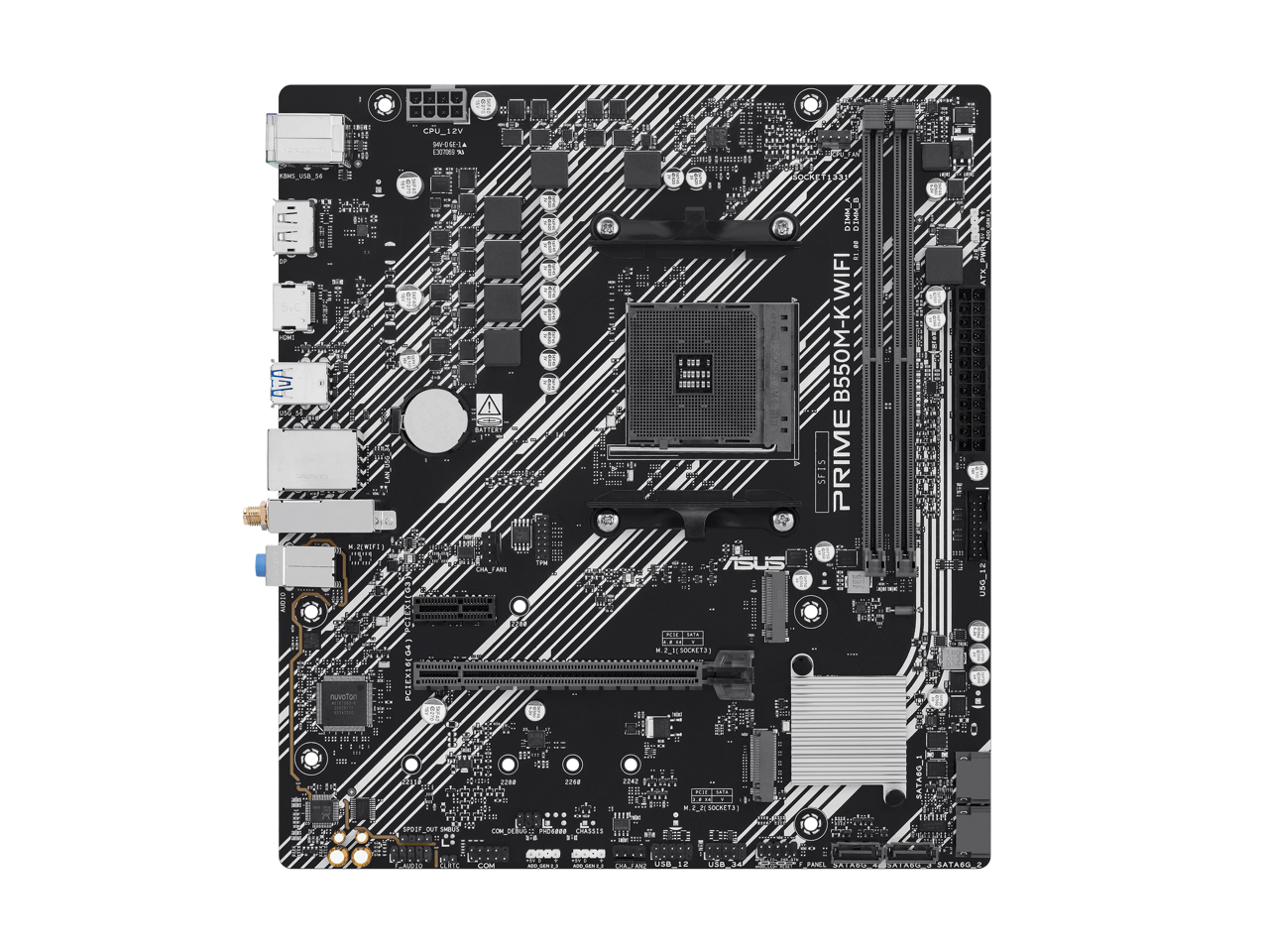 20
SAVISITY 307069 as
KBMS_USB_56
#0000
M.ZENIFE] nuvoton
PCIEX1(03 PCIEX16(04)
DATTERY
ASUS
DIMM_A DIMM_B WIFI B550M-K WIFI PRIME
C . U 1. . a . U5G_12
41011
24
to
SATAGO
USB