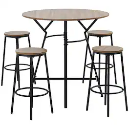 Homcom - Bar Table and Chairs Set - Brown