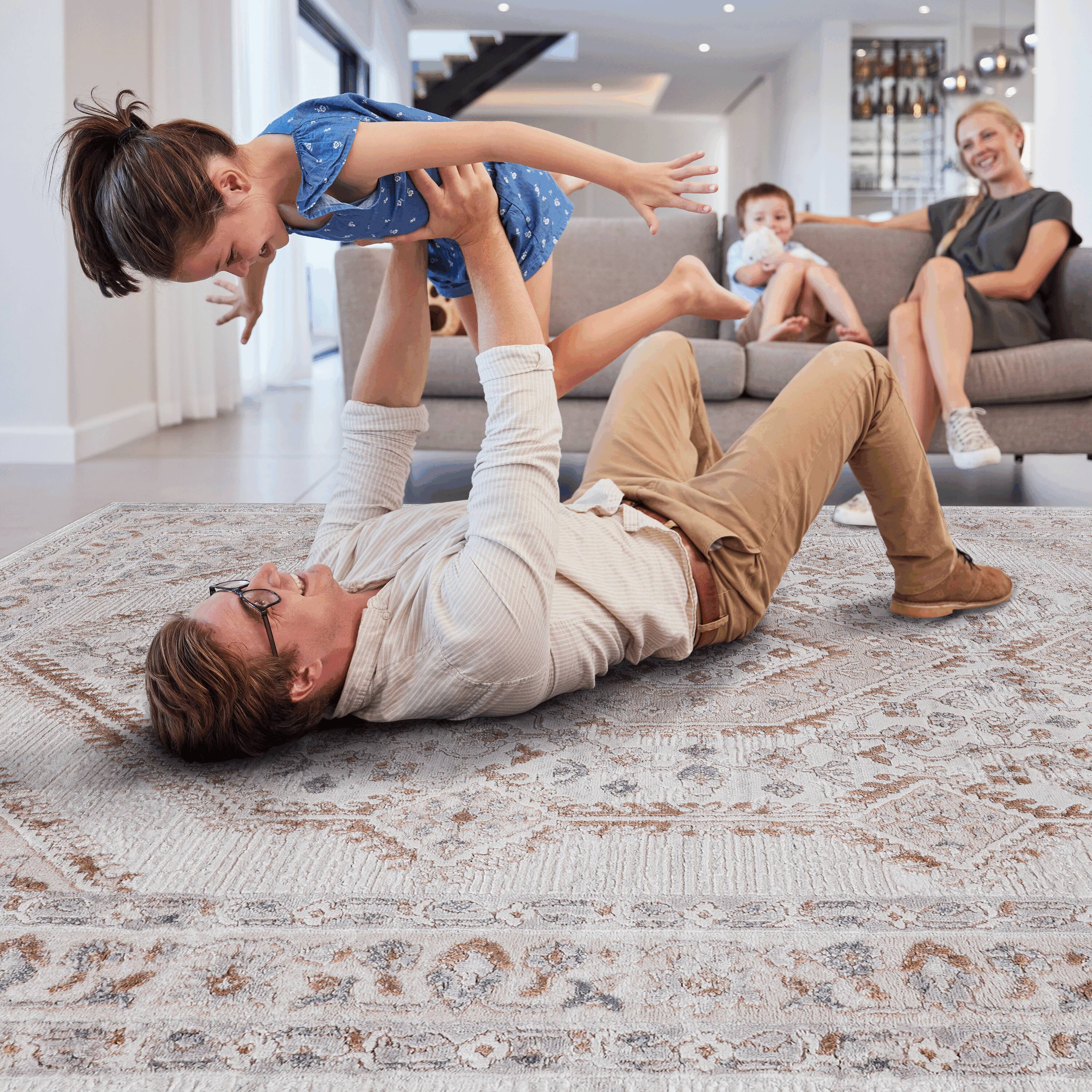 Left. TinyHomie - Collection 6X9 Cream/Ivory/Bordered Non-Shedding Living Room Bedroom Dining Office Stylish and Stain Resistant Area Rug - Cream.