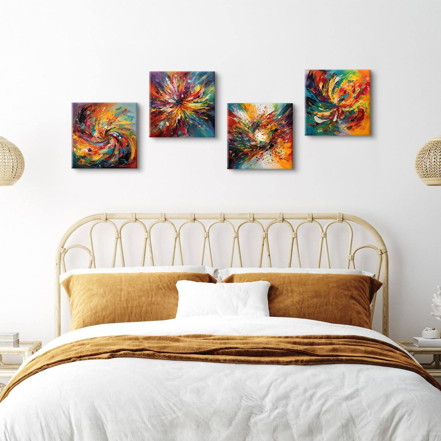 Alt View 5. Hirose Alice - Abstract bright multi 【Abstract Colorful Wall Size】12x12 inch 4pcs(30x30 Modern pictures, spiral canvas - Sports 12x12in.
