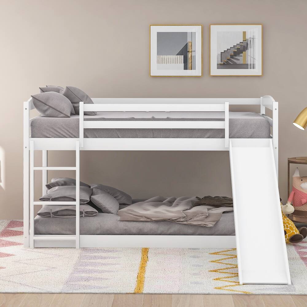 Left. Loheer - Loheer Twin Over Twin Bunk Bed with Slide and Ladder White - White.