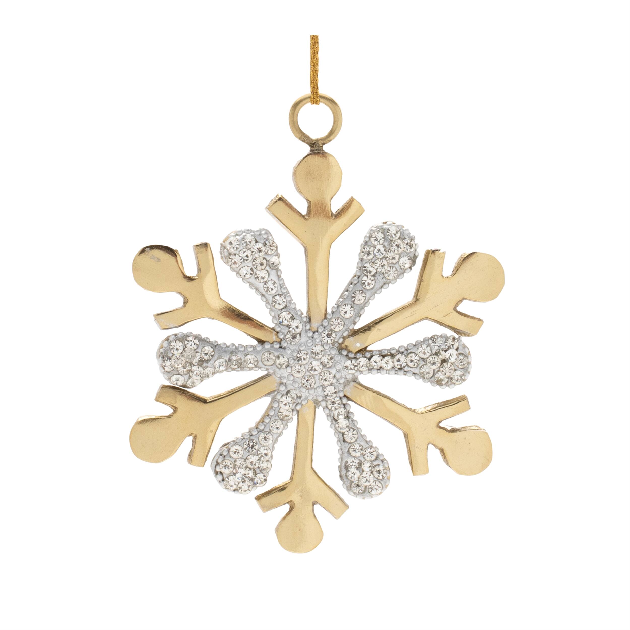 Back. BreeBe - Jeweled Metal Snowflake Ornament (Set of 2) - Gold, Gray.