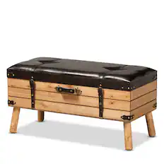 Front. Baxton Studio - Amena Rustic Transitional PU Leather Upholstered and Oak Finished Wood Large Storage Ottoman - Brown/Oak.
