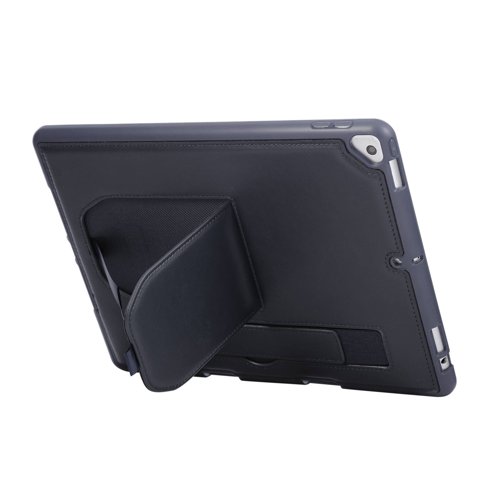 Back. UUCOVER - Case for iPad 9th 8th 7th Gen 10.2-inch (2021/2020/2019) Shockproof PU Leather Hand Strap Kickstand Pencil Holder Cover - Blue.