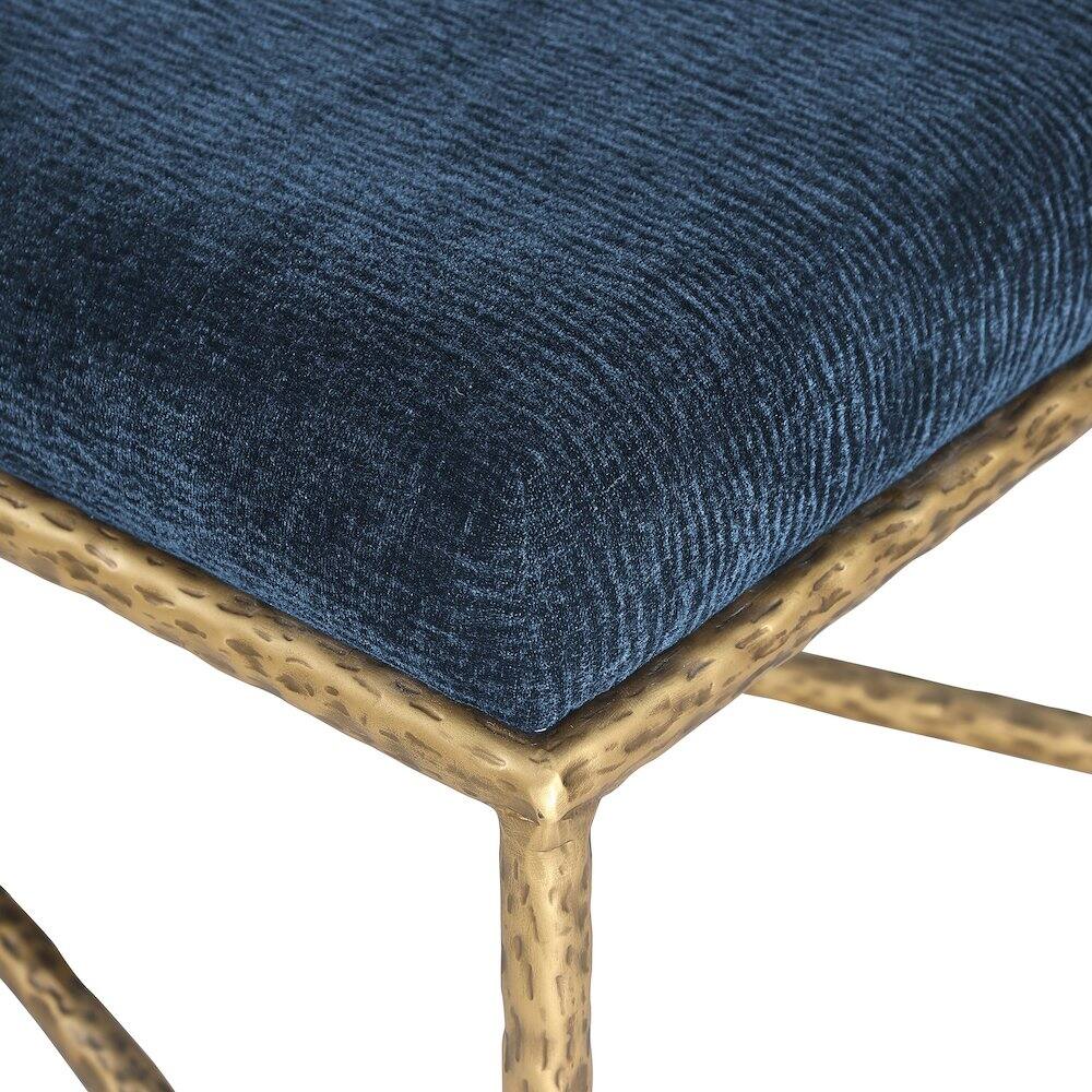 Alt View 4. Meridian Furniture - Valley Navy Chenille Fabric Bench - Blue.