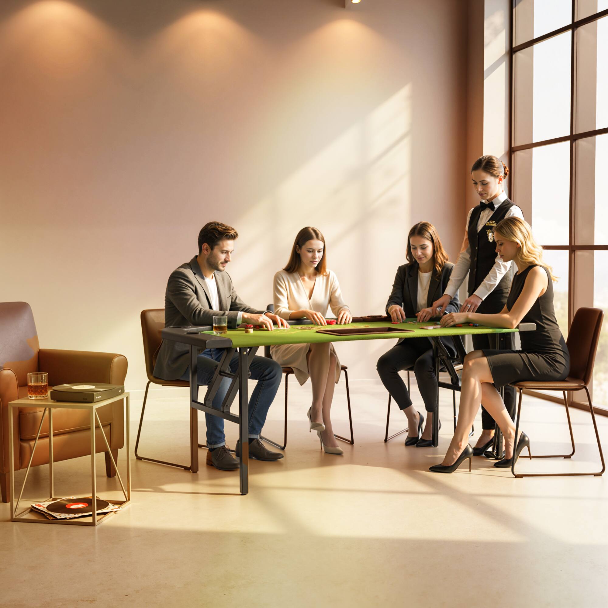 Alt View 8. Soozier - Poker Table Foldable, 72" Portable Folding Casino Blackjack Table for 8 Players with Felt Surface, Cup Holders.