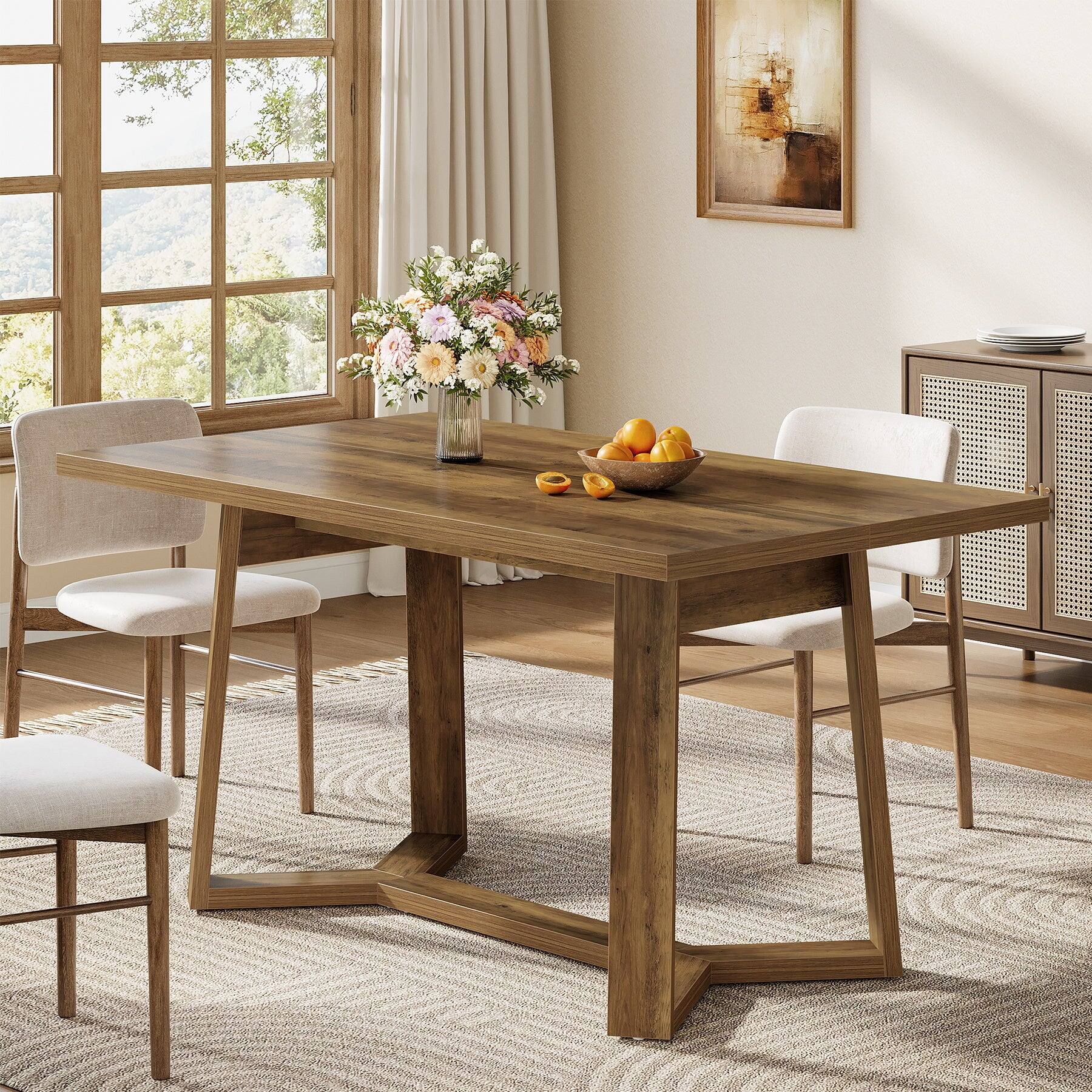 Back. Tribesigns - Dining Table with Engineered Wood Construction and Rectangular Top for Dining Room, Kitchen and Living Room - Brown.