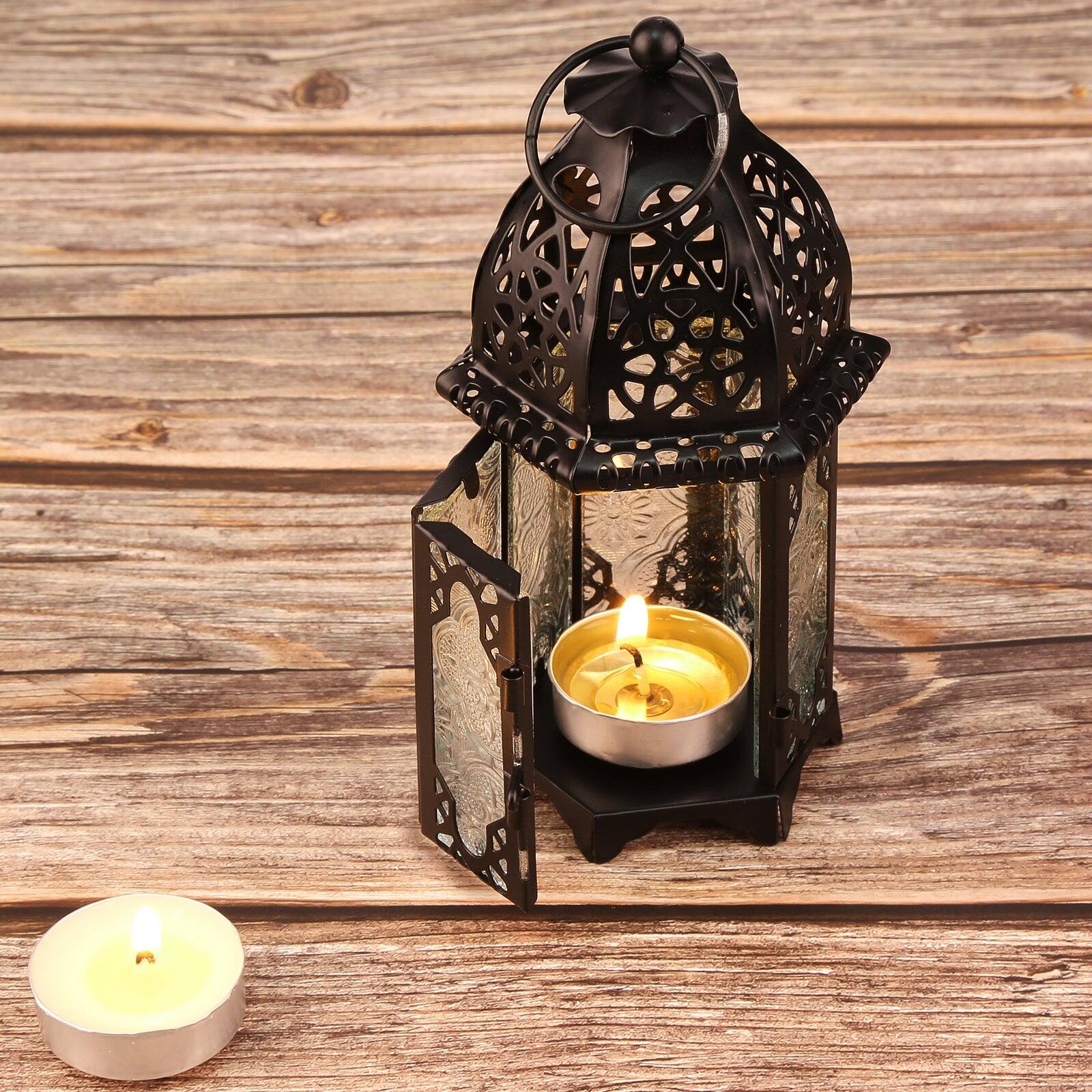 Alt View 1. IMAGE - 4 PCS Metal Candle Holder Lantern Set - Black.