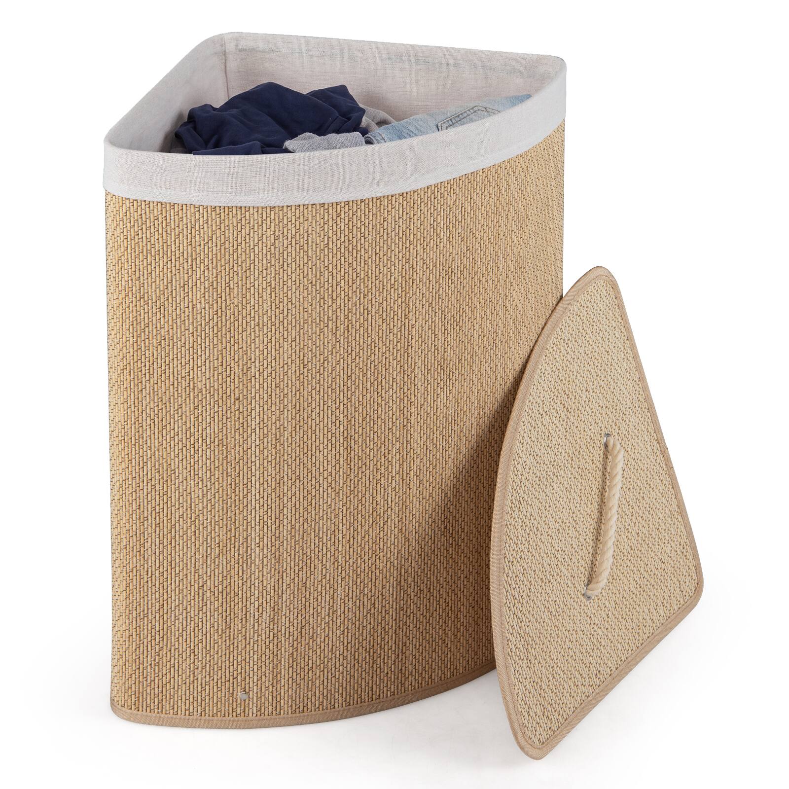 Costway - 15 Gal Capacity Clothes Hamper Bamboo Laundry Hamper with Removable Liner - Natural