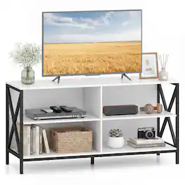 Costway - TV Stand Entertainment Media Center for TV's up to 55'' with Storage Shelves - White