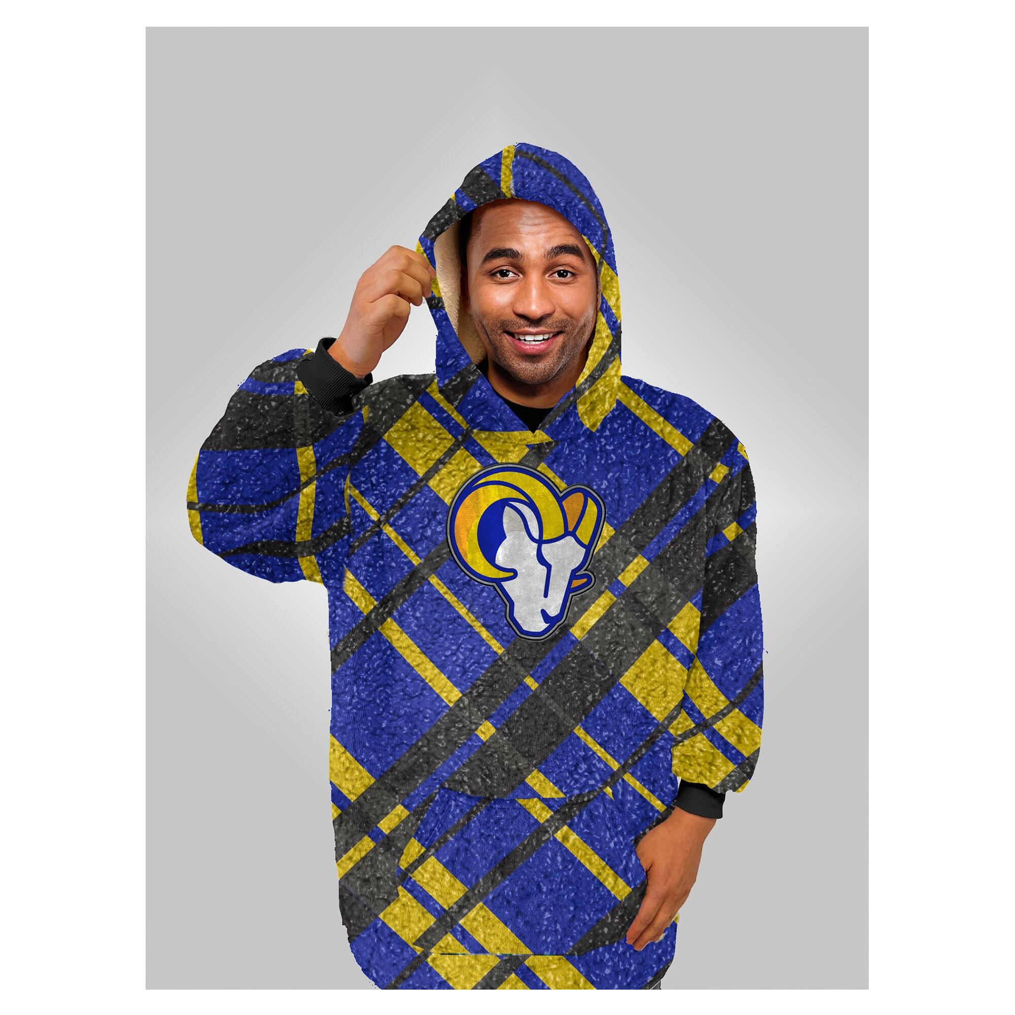 Alt View 1. Pegasus - Los Angeles Rams 34" x 34" Digital Dash Sherpa Hooded Fan Cape - Multicolor.