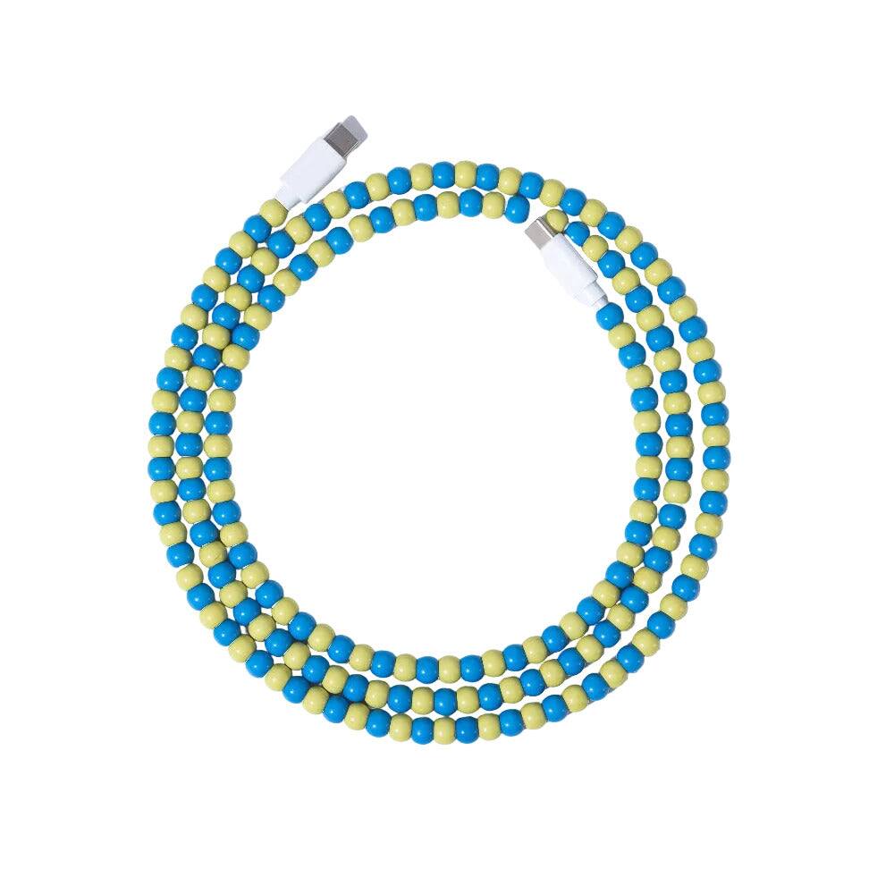 Front. Posh Tech - USB-C to USB-C Beaded Charging Cable, 4 ft - Blue / Green.