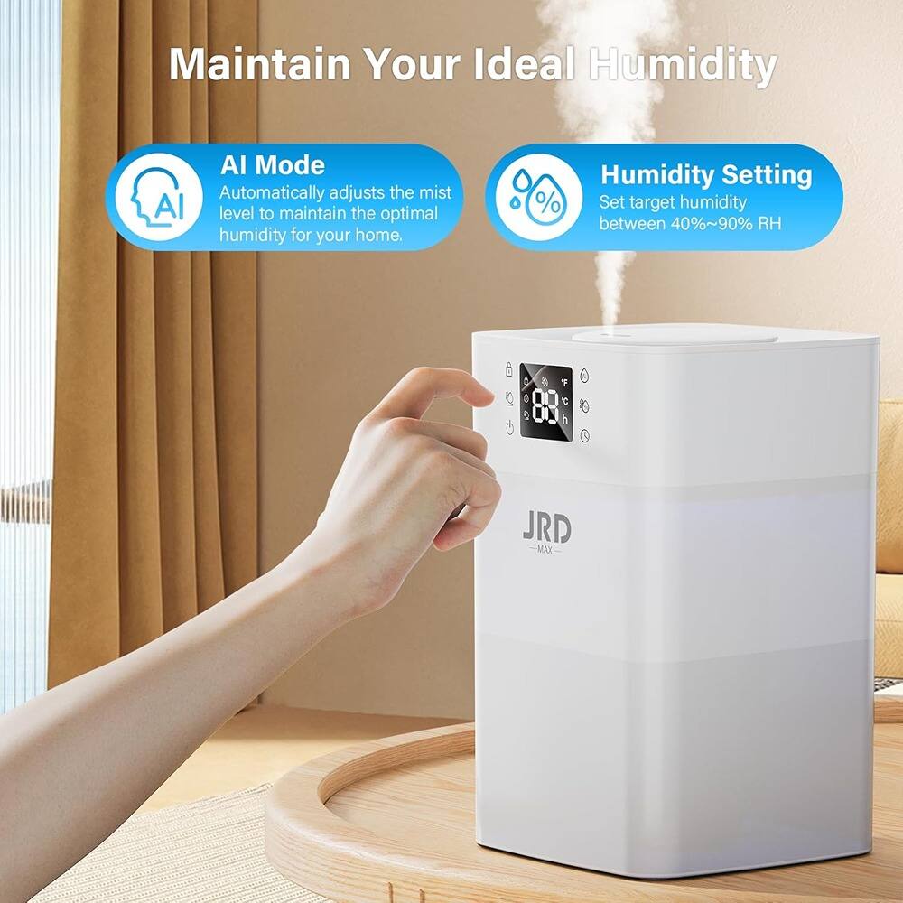Maintain Your Ideal Humidity

AI Mode  
Automatically adjusts the mist level to maintain the optimal humidity for your home.

Humidity Setting  
Set target humidity between 40%~90% RH