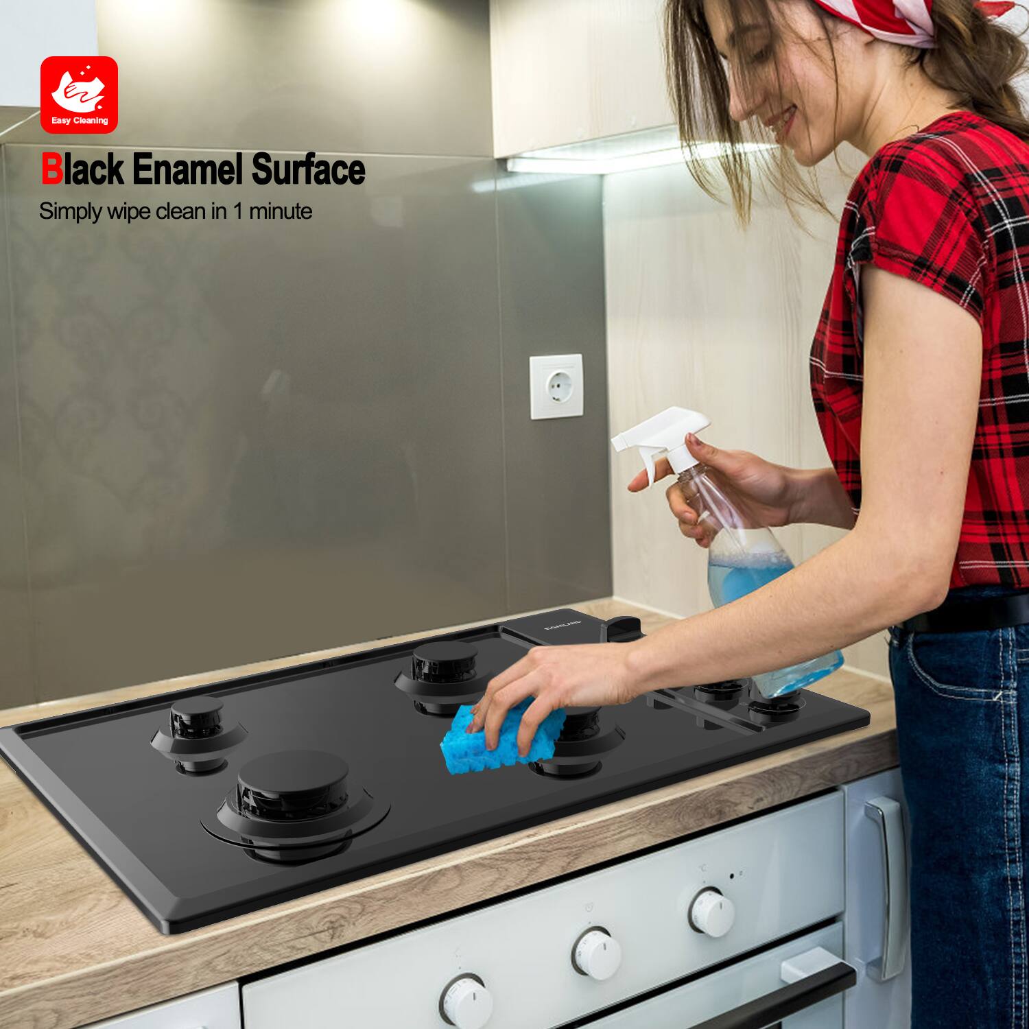 Easy Cleaning Black Enamel Surface Simply wipe clean in 1 minute