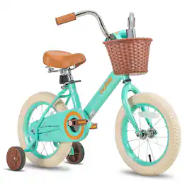 JOYSTAR - Vintage Kids Bike with Basket & Training Wheels, 16 Inch Girls Bike for Ages 4-7, Children Bicycles - Green
