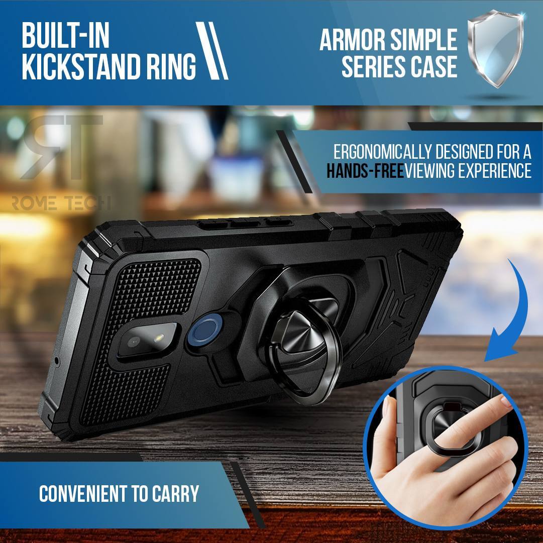 BUILT-IN KICKSTAND RING  
ARMOR SIMPLE SERIES CASE  
ERGONOMICALLY DESIGNED FOR A HANDS-FREE VIEWING EXPERIENCE  
CONVENIENT TO CARRY