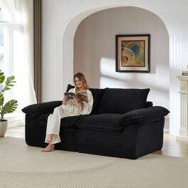 Kadyn - Oversized Modular Corduroy Sofa, Cloud Couch with Removable Cushions, Black - Black