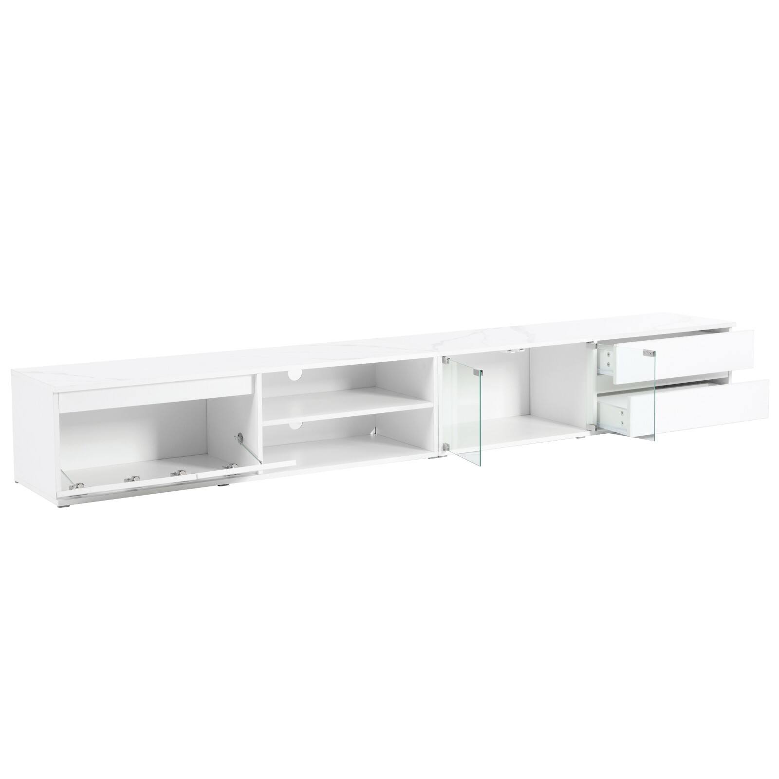 Alt View 9. Ecooso - Modern APP Controlled LED TV Stand for TVs Up to 105'', Faux Marble Tabletop， Tempered Glass Doors,2 Drawers & Cabinets - White.