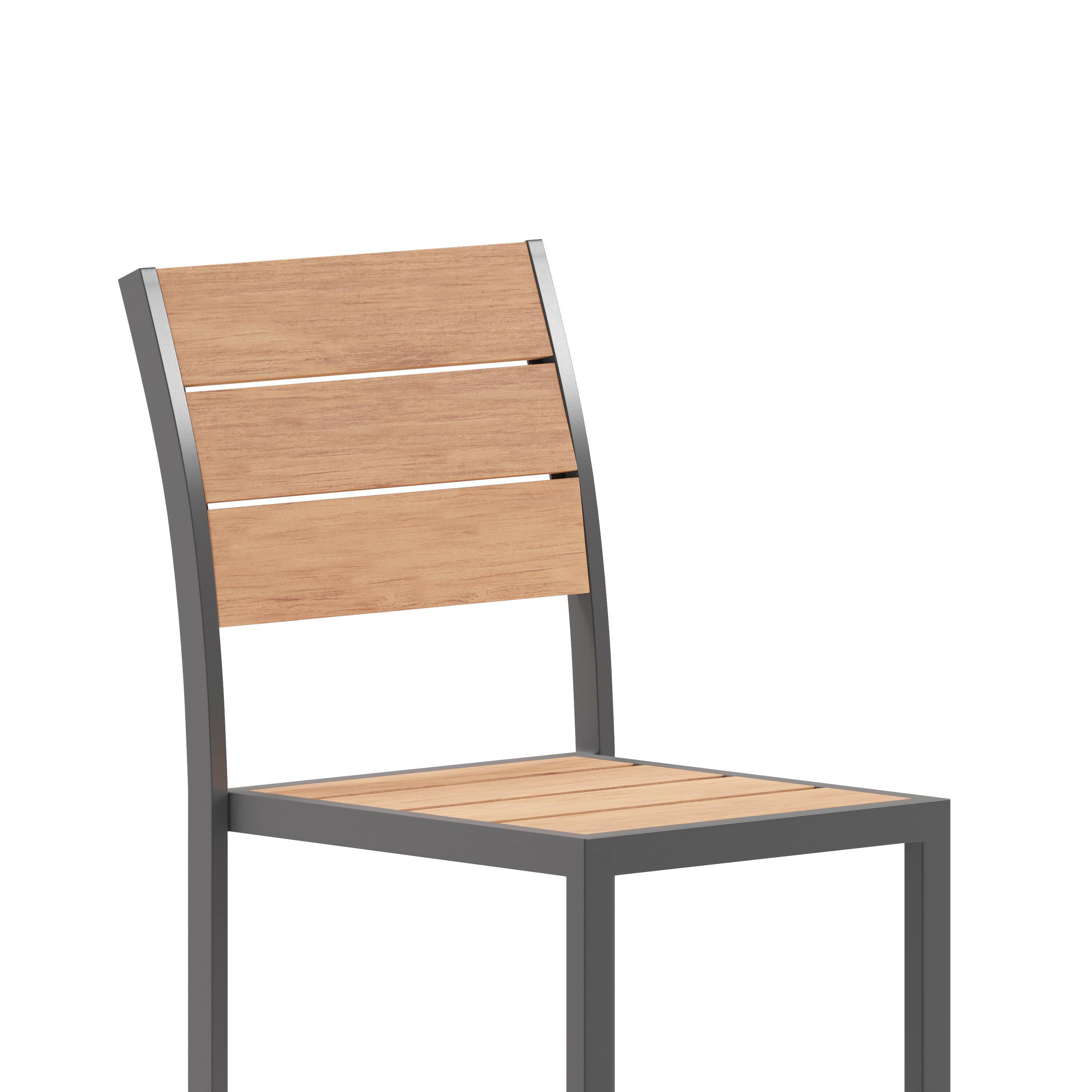 Alt View 10. Emma + Oliver - Fena Outdoor Stacking Side Chair with Faux Teak Poly Slat Seat, Back and Arms and Metal Frame - Natural.