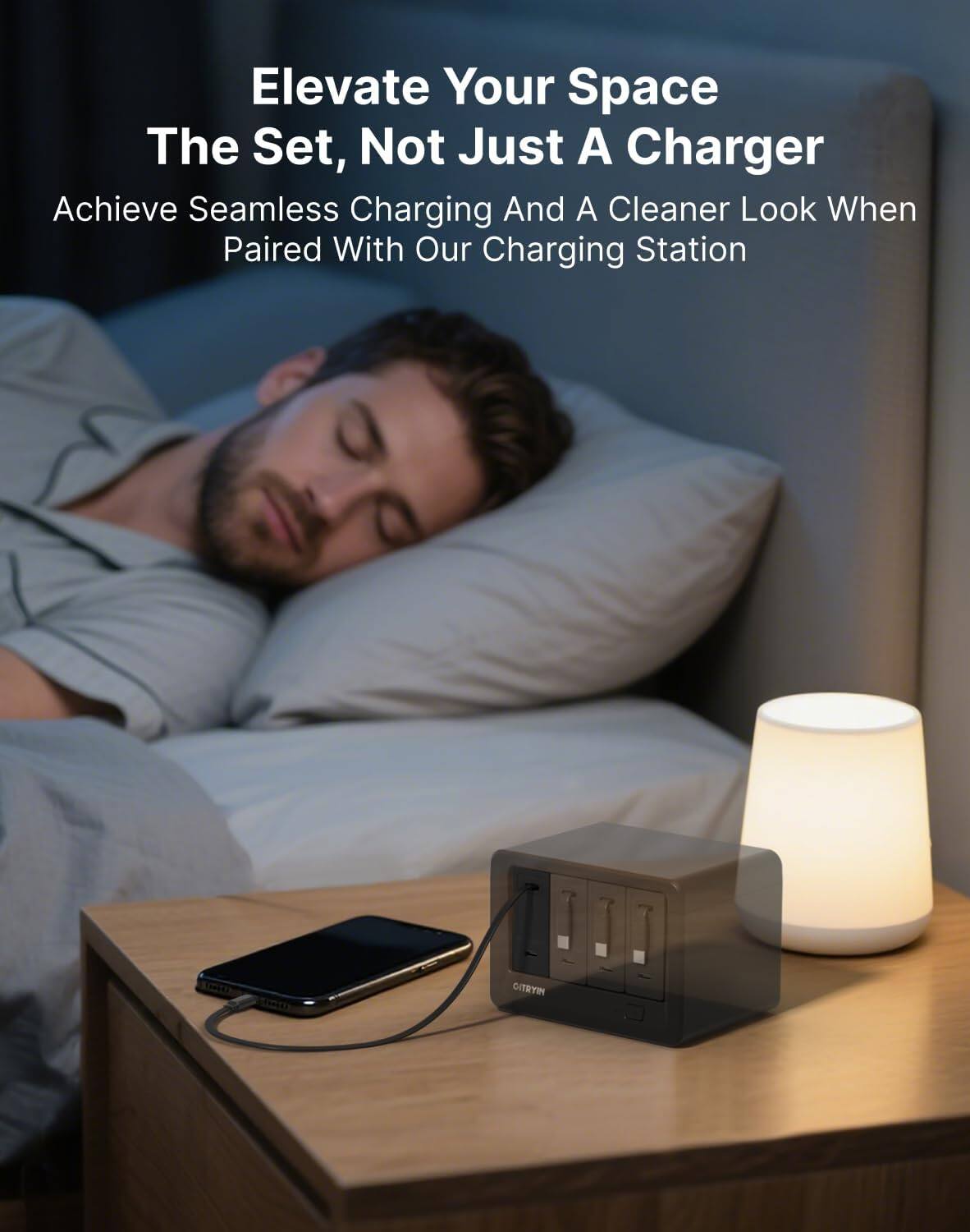 Elevate Your Space  
The Set, Not Just A Charger  

Achieve Seamless Charging And A Cleaner Look When Paired With Our Charging Station